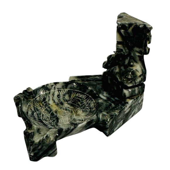 Vintage Hand-Carved Stone Mayan Aztec Ashtray Incense Coin Holder 1960s Souvenir - Picture 3 of 12